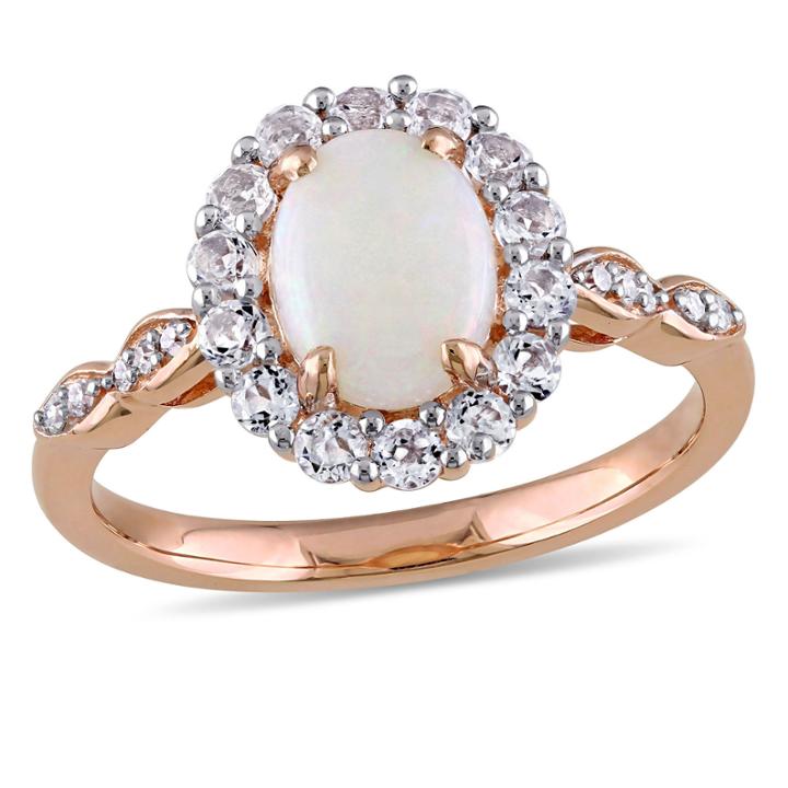 Womens Diamond Accent Pink Opal 14k Gold Cocktail Ring