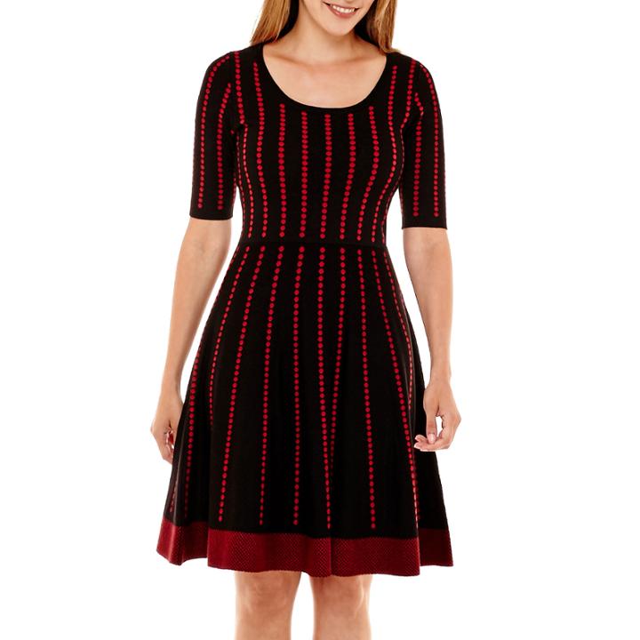 Danny & Nicole 3/4-sleeve Fit-and-flare Sweater Dress