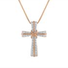 Womens 1/10 Ct. T.w. Genuine White Diamond 14k Rose Gold Over Silver Cross Pendant Necklace