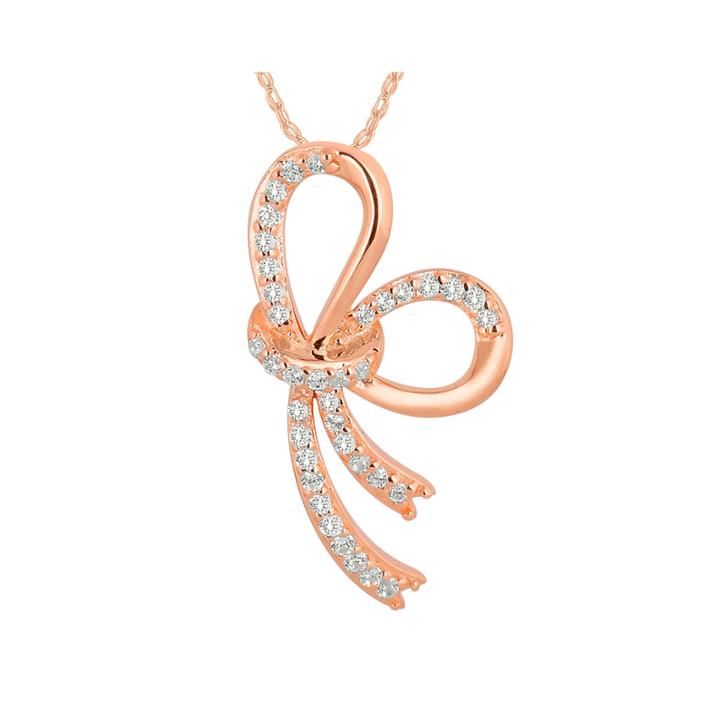 1/6 Ct. T.w. Diamond 10k Rose Gold Bow Pendant Necklace