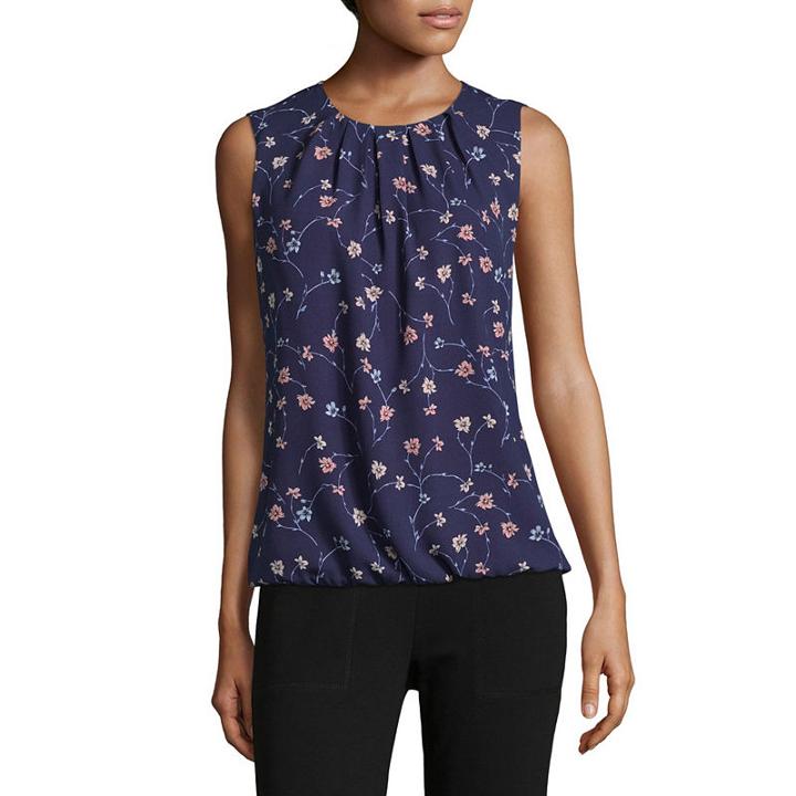 Liz Claiborne Sleeveless Crew Neck Woven Floral Blouse