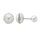 Cultured Freshwater Button Pearl And Crystal Sterling Silver Front To Back Earrings
