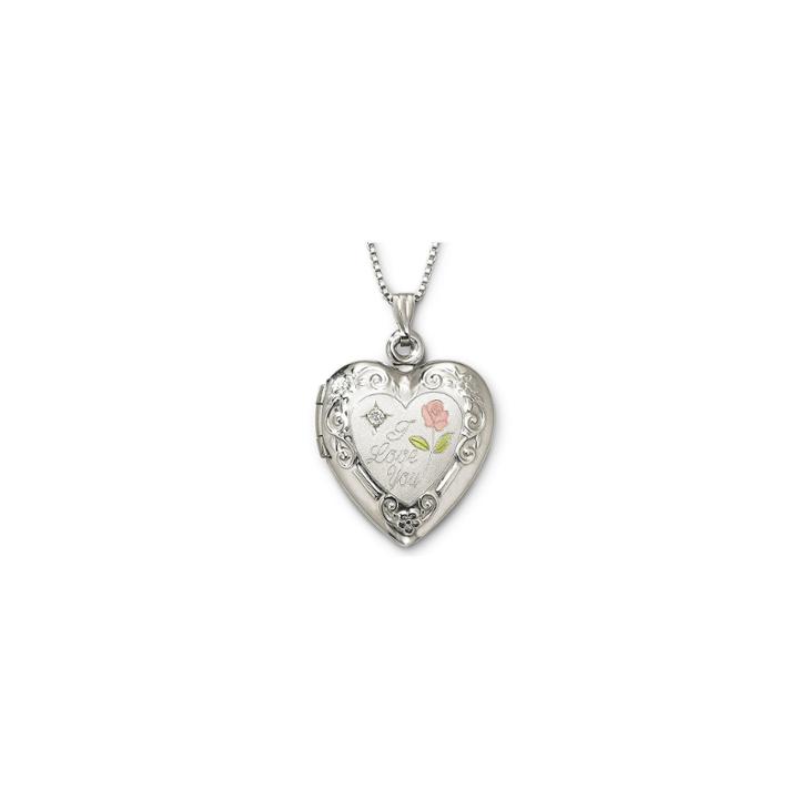 I Love You Sterling Silver Heart Locket Pendant Necklace