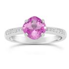Womens Pink Sapphire Sterling Silver Halo Ring