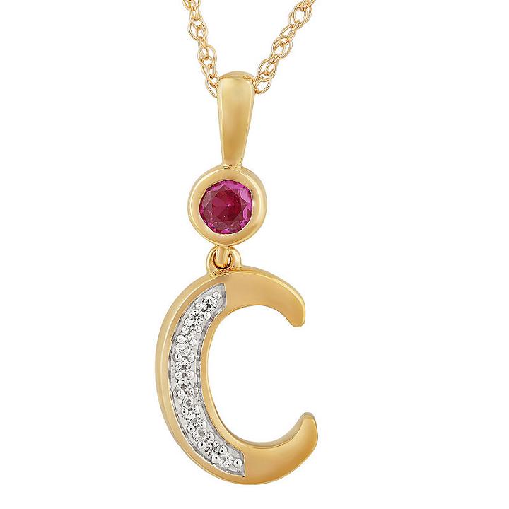 C Womens Lab Created Red Ruby 14k Gold Over Silver Pendant Necklace