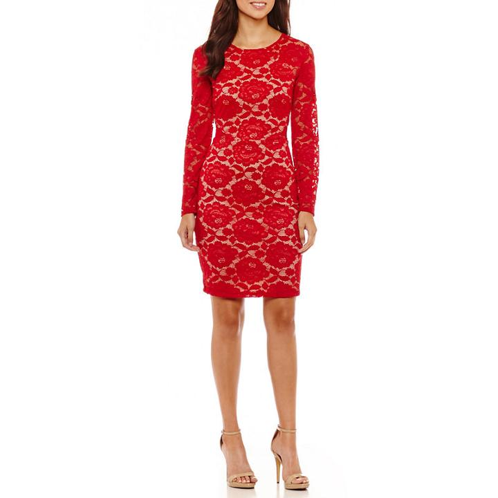 Bisou Bisou Long Sleeve Lace Floral Bodycon Dress
