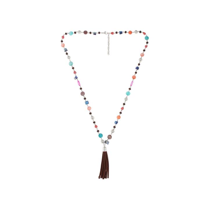 Decree Shell & Beaded Suede Tassel Layered Pendant Necklace