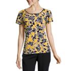Worthington Short Sleeve Scoop Neck Geometric T-shirt-womens