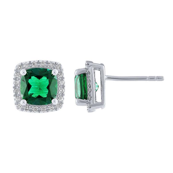 Cushion Lab-created Emerald & Lab-created White Sapphire Sterling Silver Stud Earrings
