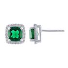 Cushion Lab-created Emerald & Lab-created White Sapphire Sterling Silver Stud Earrings