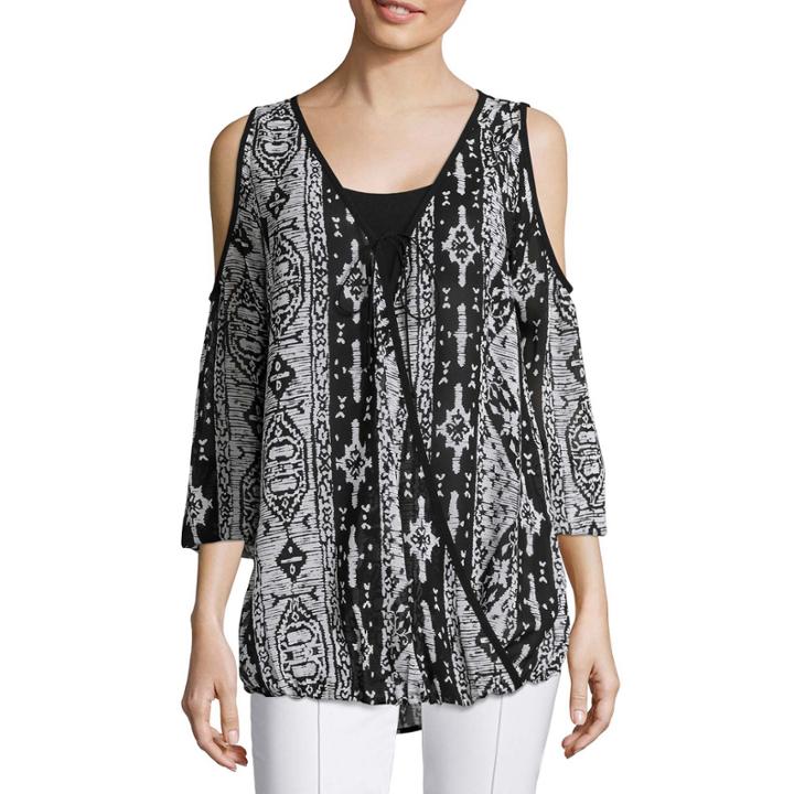 Nicole By Nicole Miller Long-sleeve Cold-shoulder Surplus Top