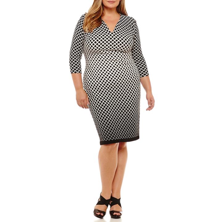Weslee Rose 3/4 Sleeve Diamond Sheath Dress-plus