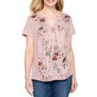 St. John's Bay Short Sleeve Round Neck Floral T-shirt-womens Petite