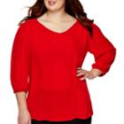 By & By 3/4-sleeve V-neck Lattice-back Blouse - Juniors Plus