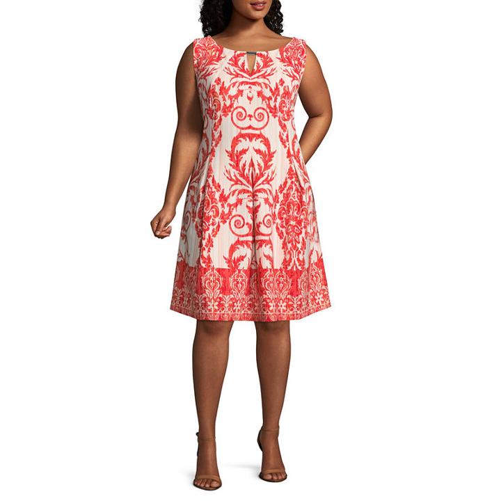 Danny & Nicole Sleeveless Scroll Fit & Flare Dress - Plus