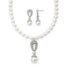 Monet Simulated Pearl Crystal Double Drop Earring And Necklace Boxed Set