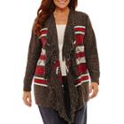 St. John's Bay Long Sleeve Fringe Cardigan-plus