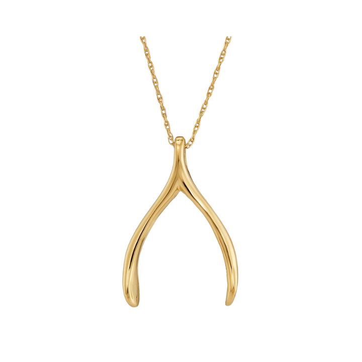 Personalized 14k Yellow Gold Engraved Name Wishbone Pendant Necklace