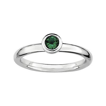 Personally Stackable 4mm Round Lab-created Emerald Ring