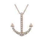 Diamond-accent 10k Rose Gold Anchor Mini Pendant Necklace