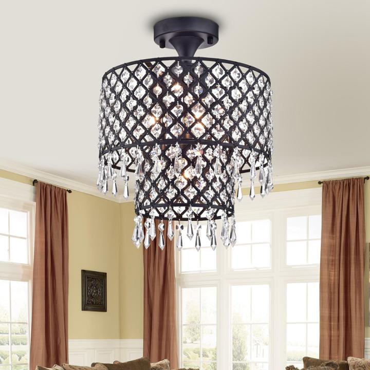 Anika Black-finish 12-inch Crystal Semi-flush Mount Chandelier