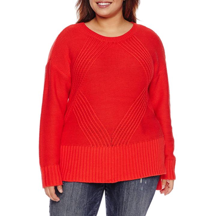 A.n.a Long Sleeve Round Neck Pullover Sweater-plus