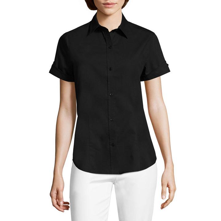Liz Claiborne Button Front Short Sleeve Shirt - Tall
