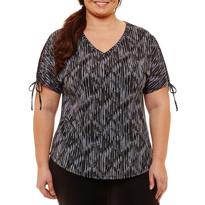 Xersion Split Tie Sleeve Scoop Neck T-shirt-womens Plus