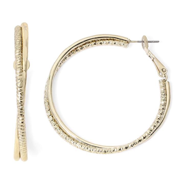 Bold Elements&trade; Gold-tone Textured Hoop Earrings