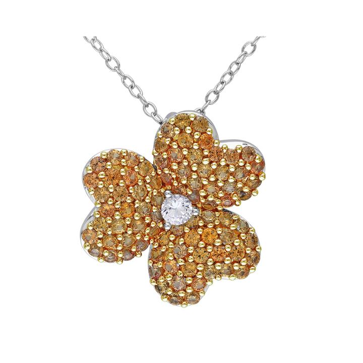 Lab-created Yellow And White Sapphire Heart-shaped Flower Pendant Necklace