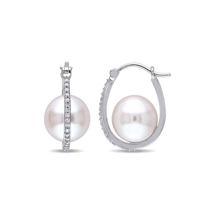 1/7 Ct. T.w. Diamond And Cultured Freshwater Pearl 10k Gold Earrings