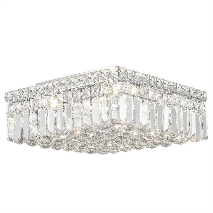 Cascade Collection 4 Light 5.5 Square Chrome Finish And Clear Crystal Flush Mount Ceiling Light