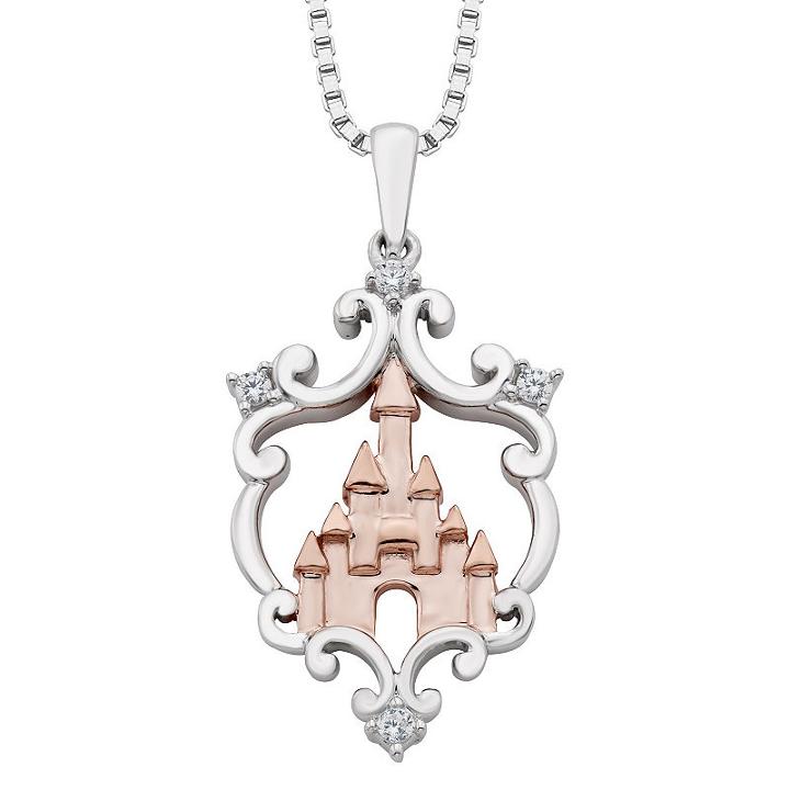 Enchanted Disney Fine Jewelry Womens Diamond Accent White Diamond Sterling Silver Gold Over Silver Pendant Necklace