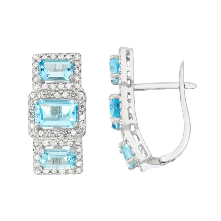 Genuine Swiss Blue Topaz And 5/8 C.t. T.w.diamond 10k White Gold Earrings