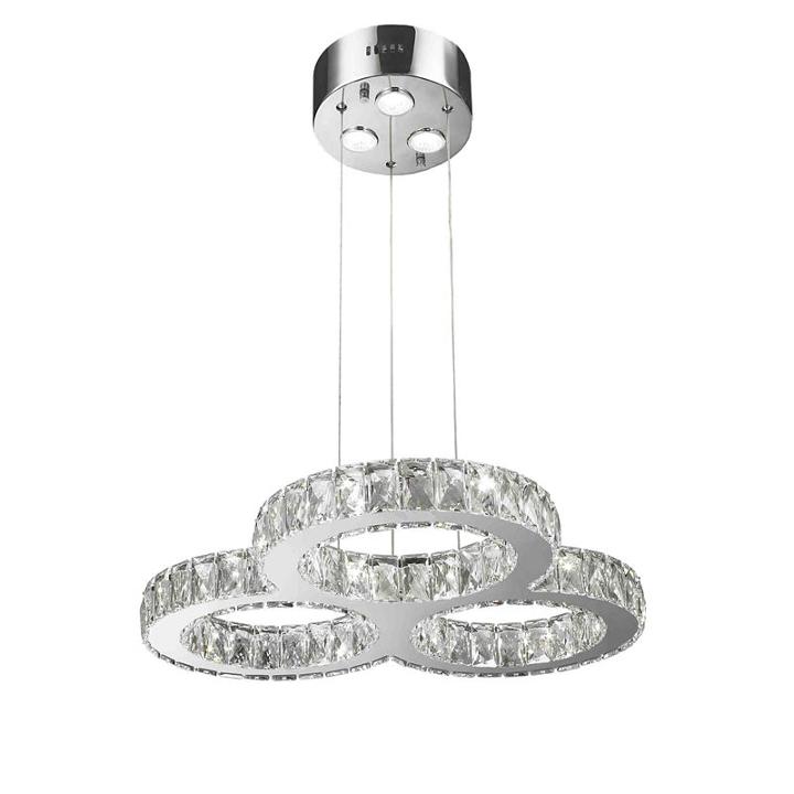 Galaxy 27 Led Light Chrome Finish And Clear Crystal Triple Ring Dimmable Chandelier