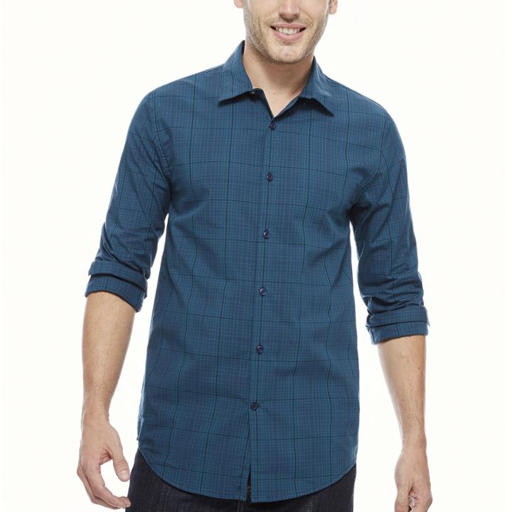 J.ferrar Long Sleeve Checked Button-front Shirt