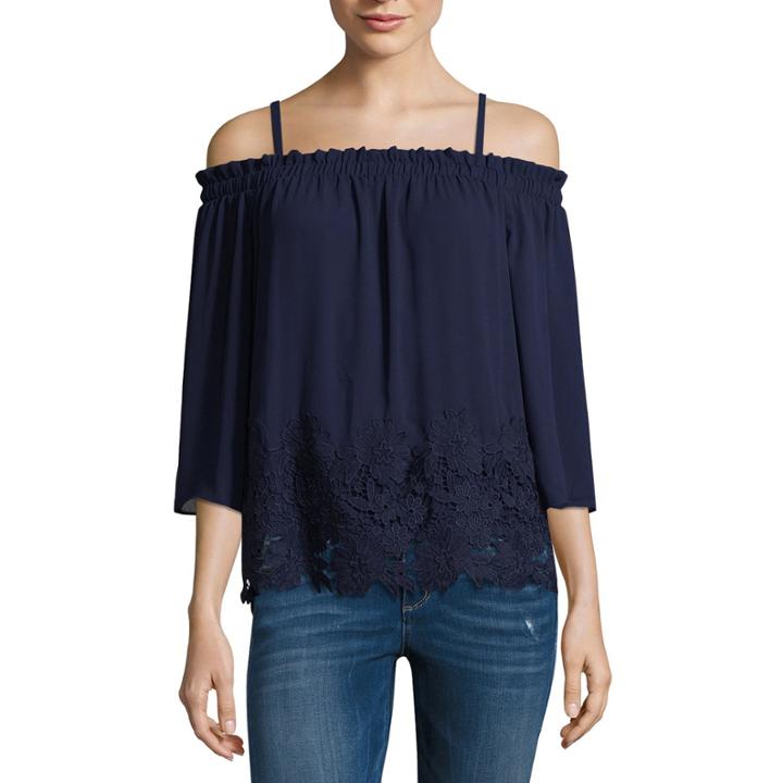 By & By Long Sleeve Square Neck Crepe Blouse-juniors