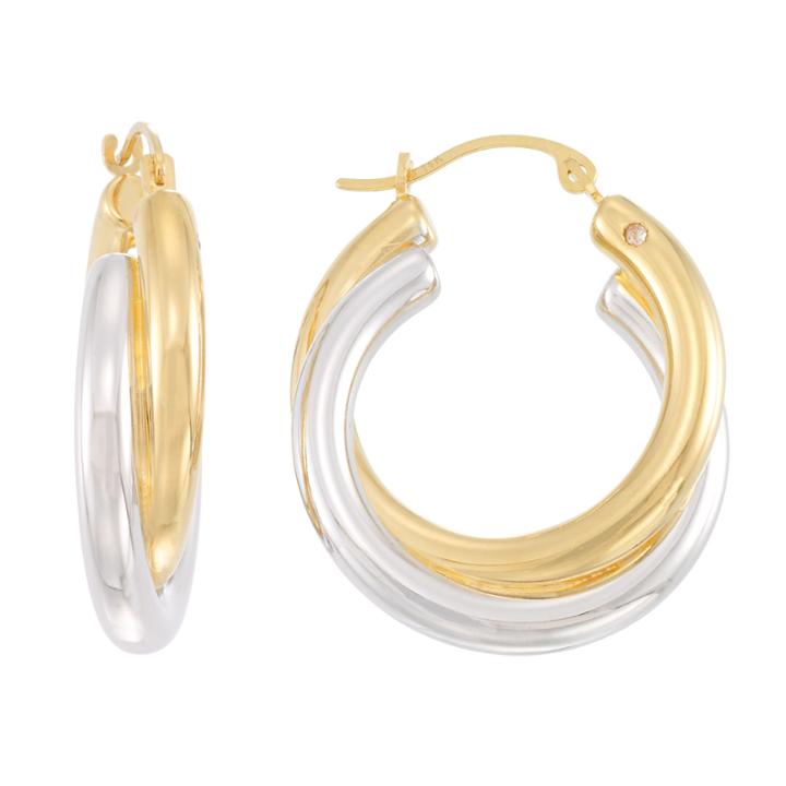 Gold Opulence Two Tone 14k Gold Over Diamond Resin Hoop Earrings