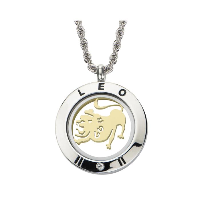 Leo Zodiac Reversible Two-tone Stainless Steel Locket Pendant Necklace