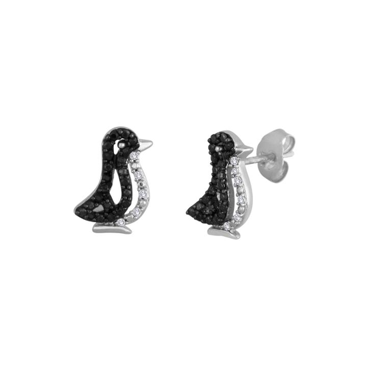 1/10 Ct. T.w. White And Color-enhanced Black Diamond Sterling Silver Penguin Earrings