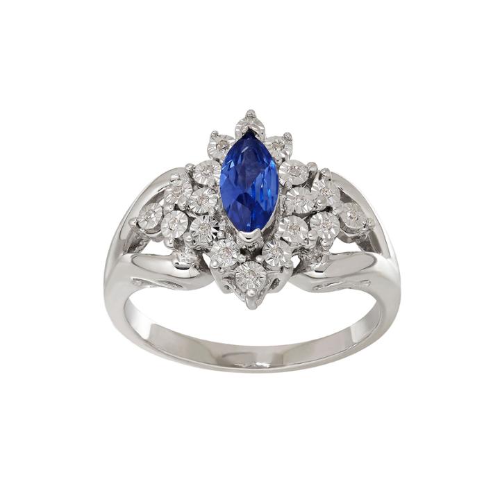 Lab-created Blue Ceylon Sapphire And Diamond-accent Sterling Silver Ring