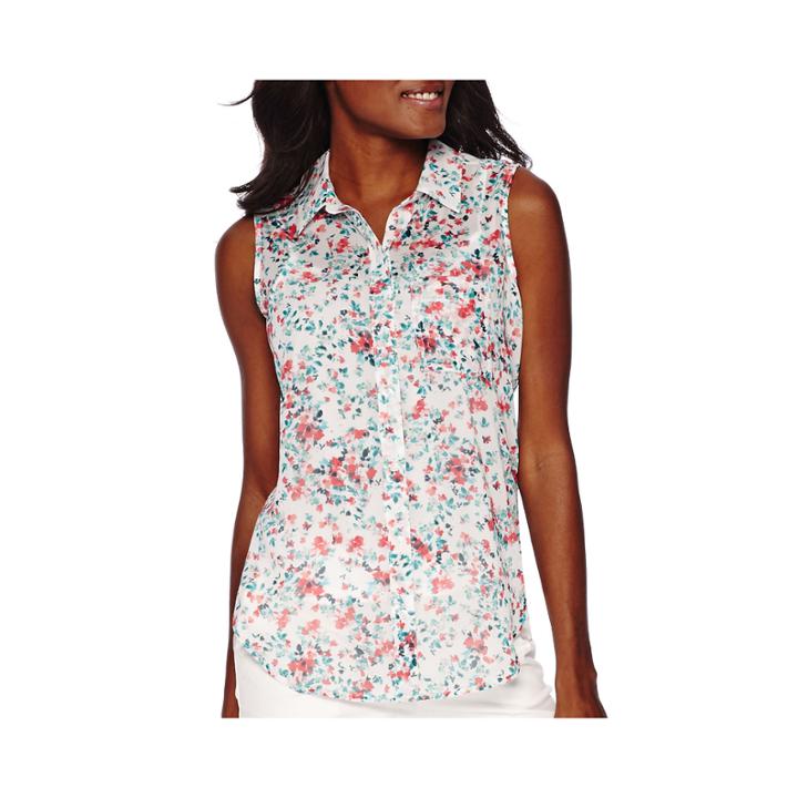 Liz Claiborne Sleeveless Woven Button-front Shirt