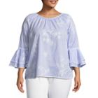 Long Tiered Sleeve Embroidered Blouse - Plus
