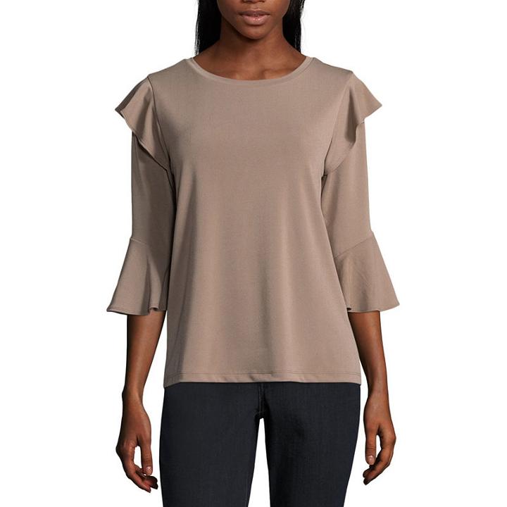 Worthington Ruffle 3/4 Sleeve Knit Blouse - Tall