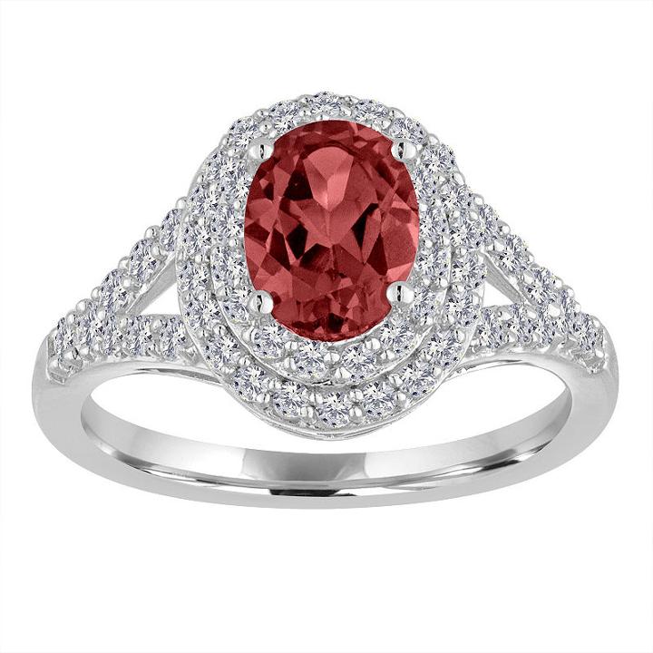 Womens Genuine Garnet Red Sterling Silver Cocktail Ring