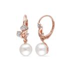 1/10 Ct. T.w. Diamond And Cultured Freshwater Pearl 14k Rose Gold Earrings
