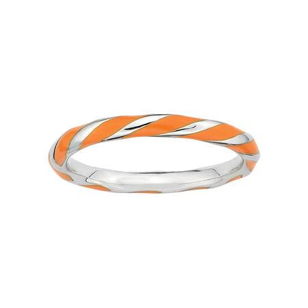 Personally Stackable Sterling Silver Orange Enamel Twist Ring