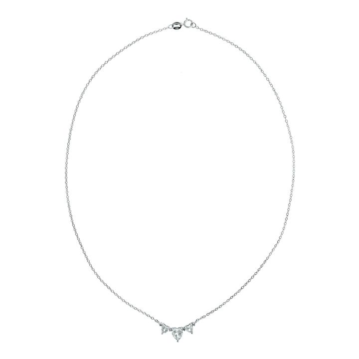 Genuine White Topaz Heart-shaped 3-stone Sterling Silver Necklace