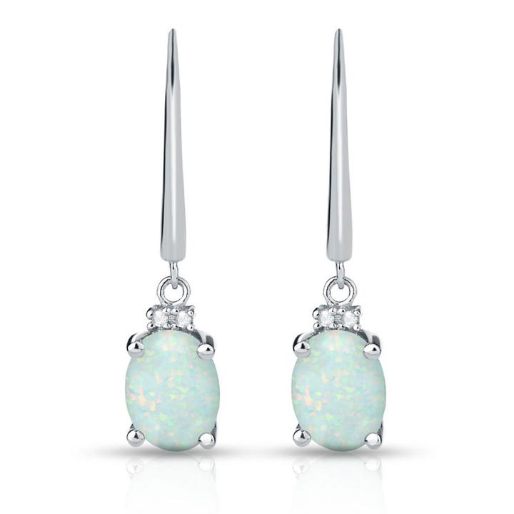 Diamond Accent Simulated White Opal Drop Earrings