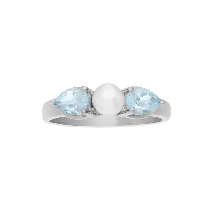 Genuine Blue Topaz And Simulated Pearl Sterling Silver Ring